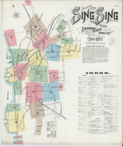 Sanborn Fire Insurance Map from Sing Sing, Westchester County, New York (1897), Sheet #0001 - Historic Sanborn Fire Insurance Map Print, vintage old map wall art, antique decor, genealogy gift, New York New York map