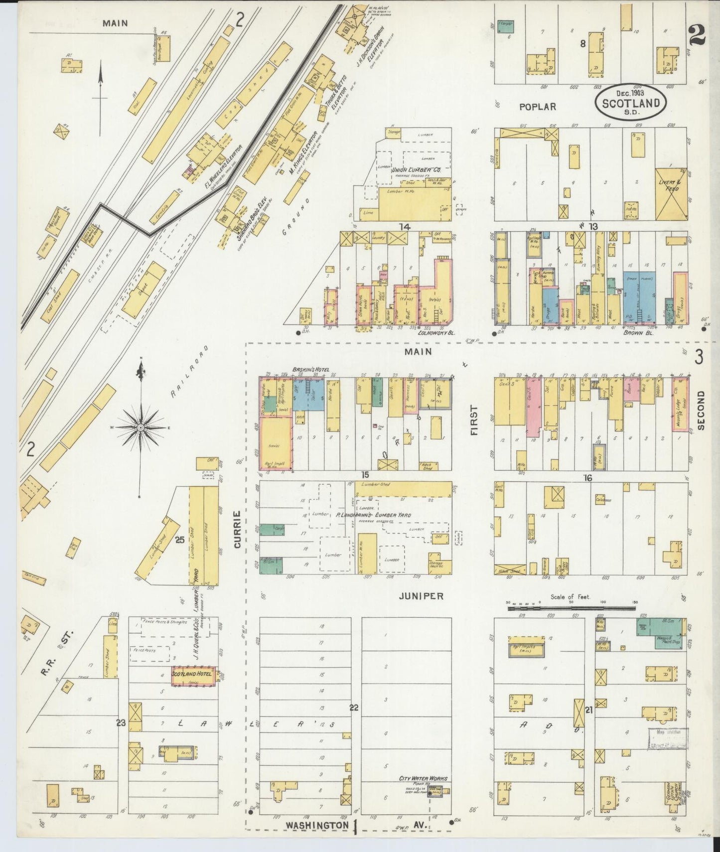 Sanborn Fire Insurance Map from Scotland, Bon Homme County, South Dakota (1903), Sheet #0002 - Complete Map Set gallery image, historic Sanborn map, vintage wall art, South Dakota South Dakota
