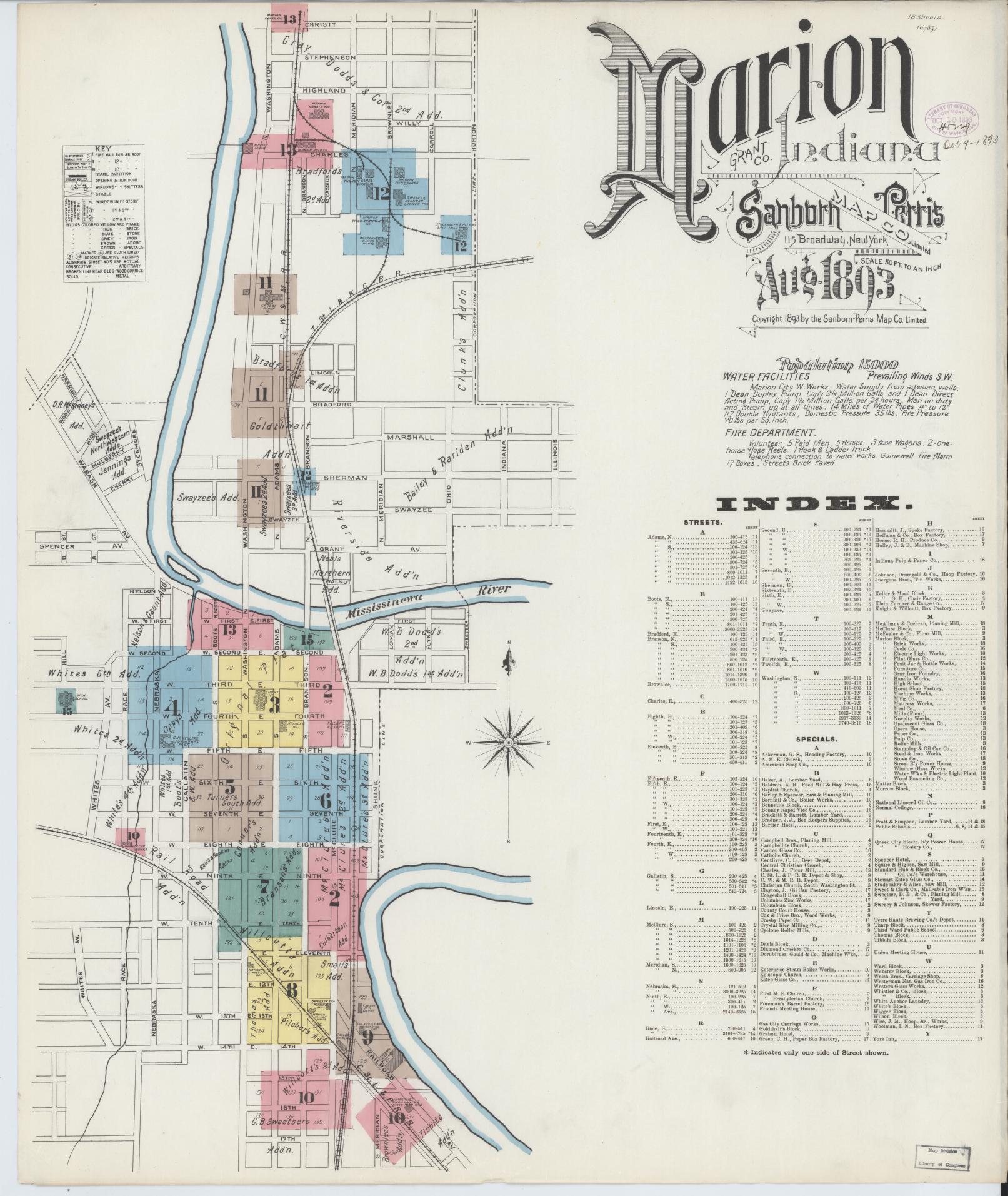 Sanborn Fire Insurance Map from Marion, Grant County, Indiana (1893), Sheet #0001 - Complete Map Set gallery image, historic Sanborn map, vintage wall art, Indiana Indiana