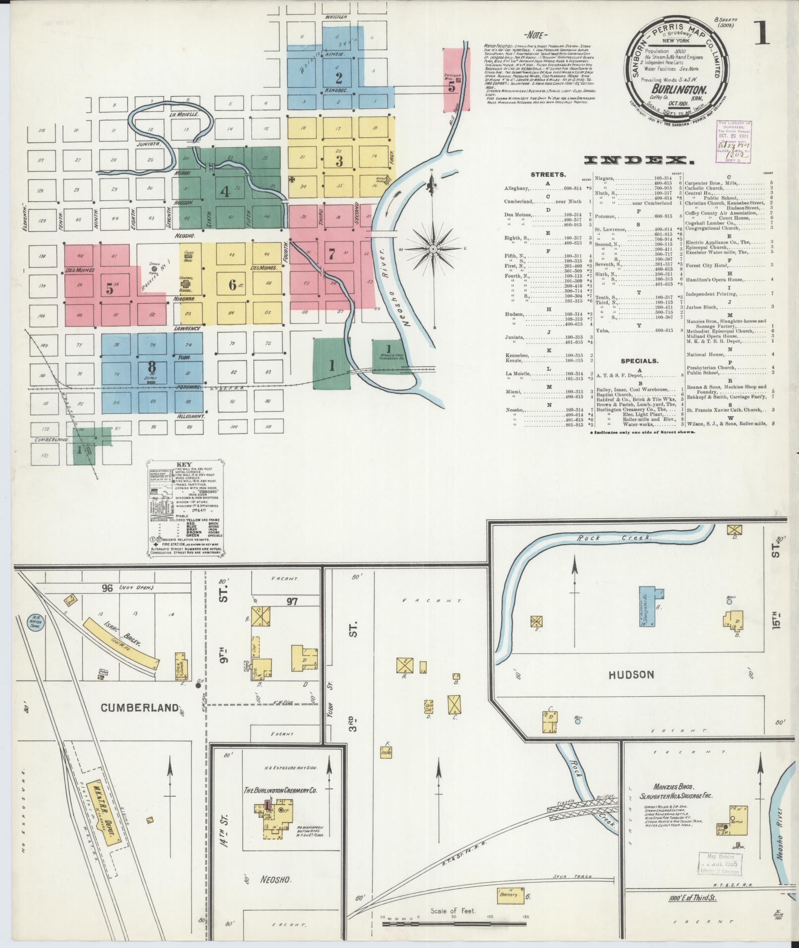 Sanborn Fire Insurance Map from Burlington, Coffey County, Kansas. (1901) – Historic Sanborn Fire Insurance Map Print