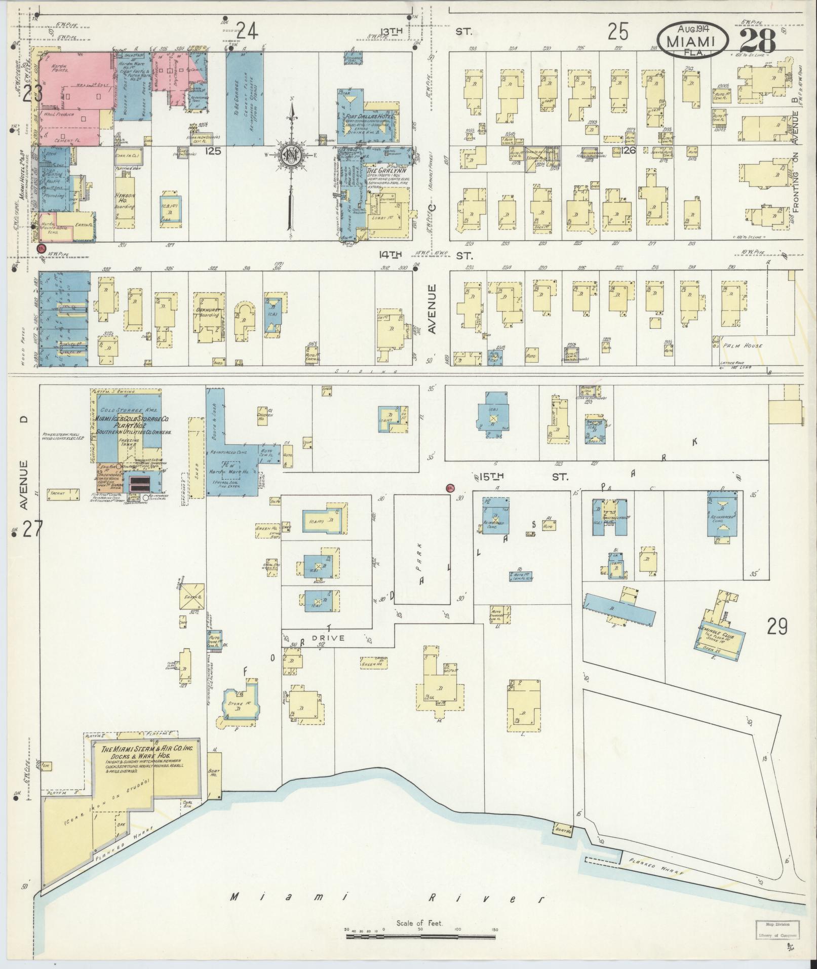 Sanborn Fire Insurance Map from Miami, Dade County, Florida (1914), Sheet #0028 - Complete Map Set gallery image, historic Sanborn map, vintage wall art, Florida Florida