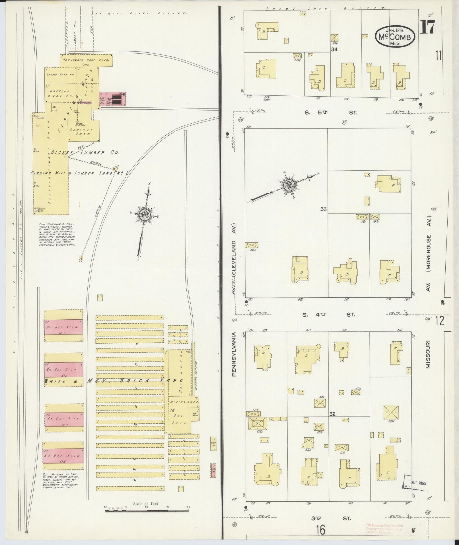Sanborn Fire Insurance Map from McComb, Pike County, Mississippi (1913), Sheet #0017 - Complete Map Set gallery image, historic Sanborn map, vintage wall art, Mississippi Mississippi