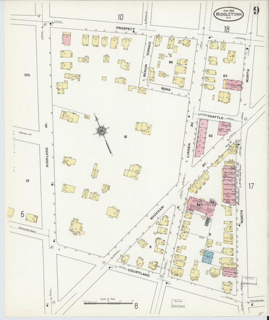 Sanborn Fire Insurance Map from Middletown, Orange County, New York (1910), Sheet #0009 - Historic Sanborn Fire Insurance Map Print, vintage old map wall art, antique decor, genealogy gift, New York New York map