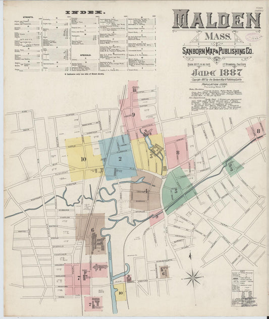 Sanborn Fire Insurance Map from Malden, Middlesex County, Massachusetts. (1887) – Historic Sanborn Fire Insurance Map Print