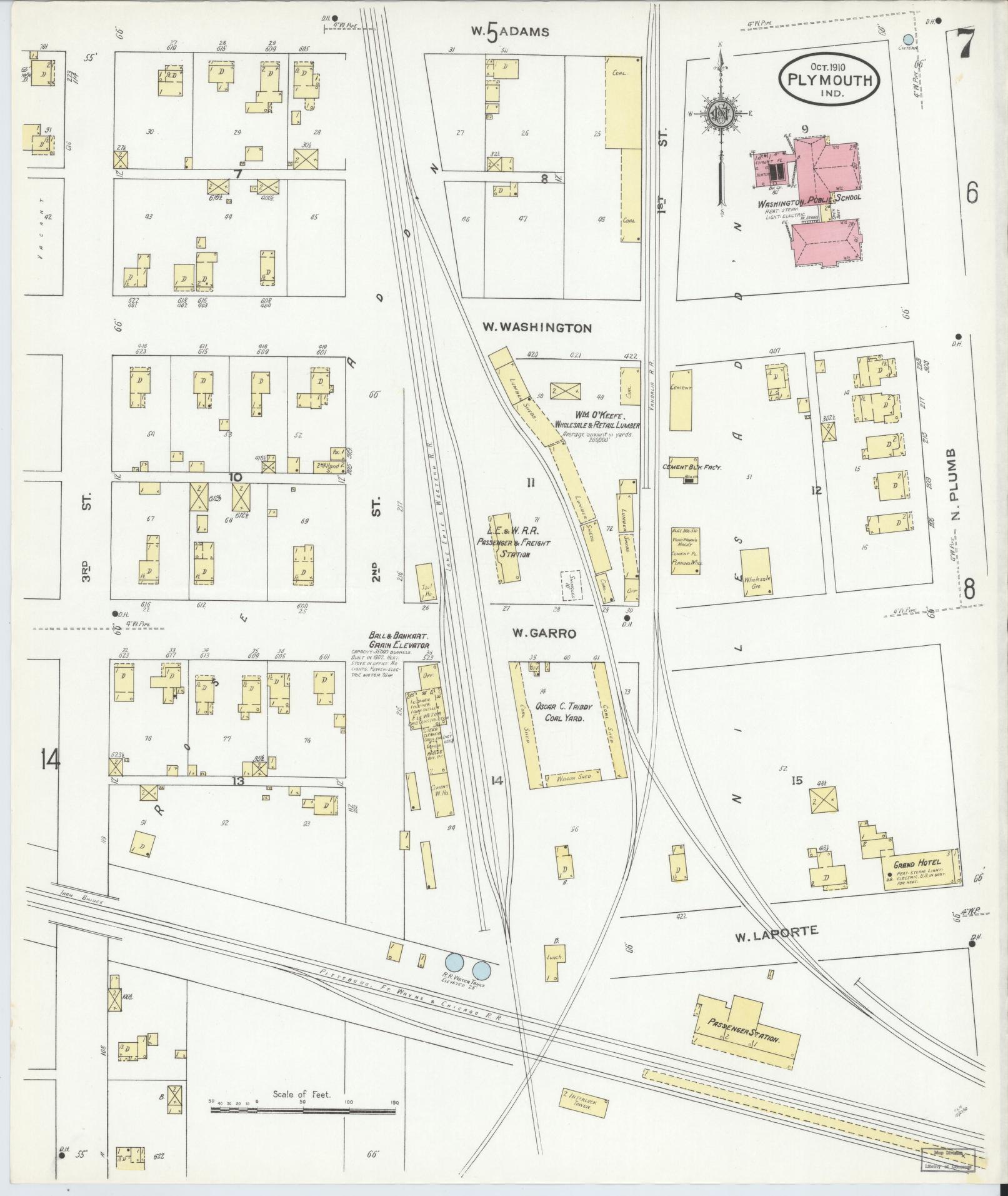 Sanborn Fire Insurance Map from Plymouth, Marhshall County, Indiana (1910), Sheet #0007 - Complete Map Set gallery image, historic Sanborn map, vintage wall art, Indiana Indiana