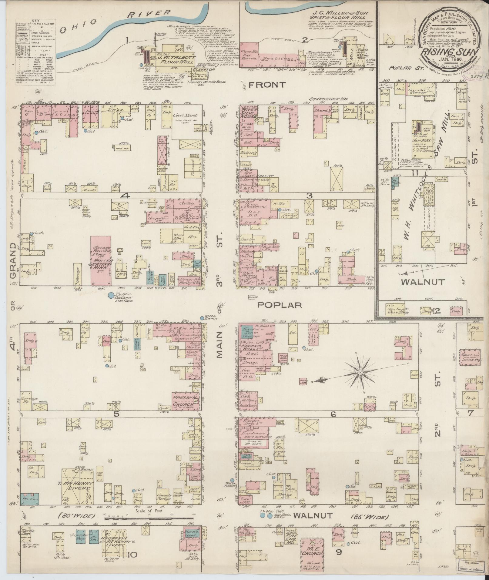 Sanborn Fire Insurance Map from Rising Sun, Ohio County, Indiana (1886), Sheet #0001 - Historic Sanborn Fire Insurance Map Print, vintage old map wall art, antique decor, genealogy gift, Rising Sun Ohio map
