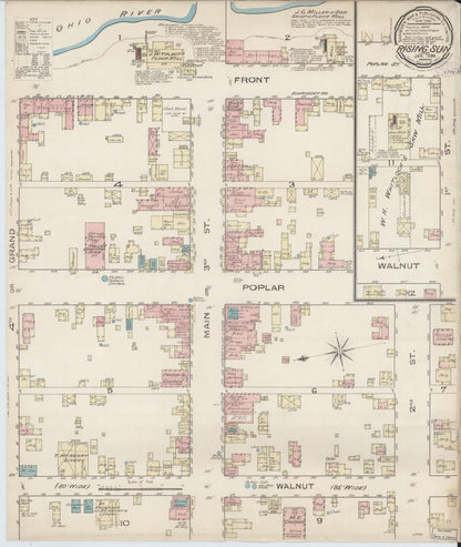 Sanborn Fire Insurance Map from Rising Sun, Ohio County, Indiana (1886), Sheet #0001 - Historic Sanborn Fire Insurance Map Print, vintage old map wall art, antique decor, genealogy gift, Rising Sun Ohio map
