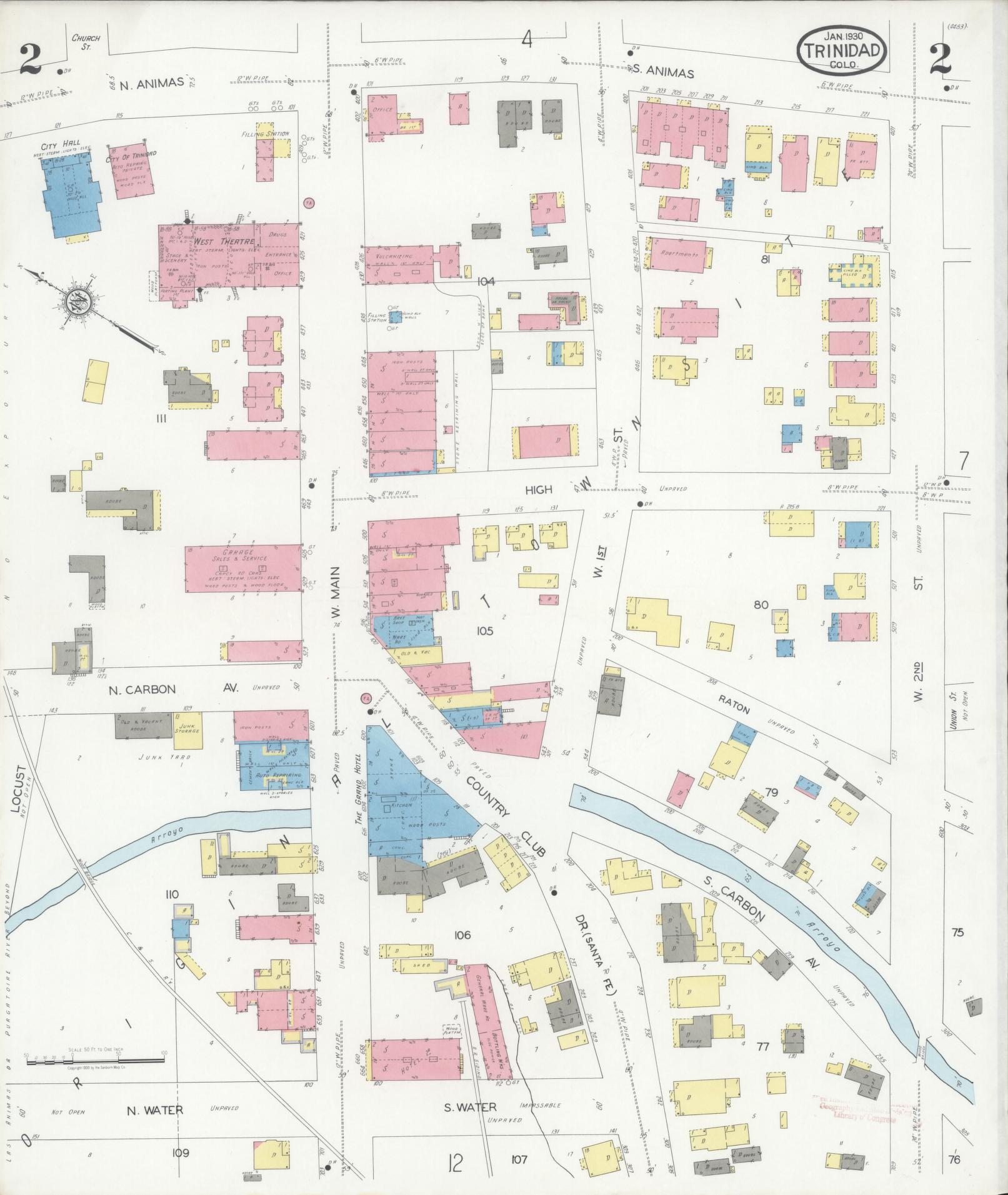 Sanborn Fire Insurance Map from Trinidad, Las Animas County, Colorado (1930), Sheet #0002 - Historic Sanborn Fire Insurance Map Print, vintage old map wall art, antique decor, genealogy gift, Colorado Colorado map
