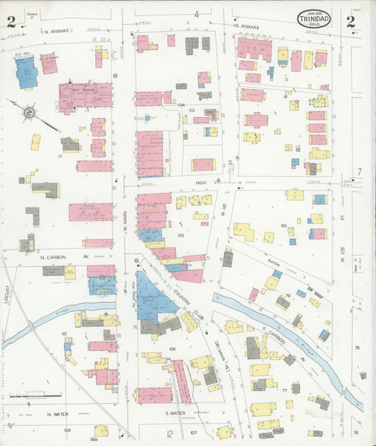 Sanborn Fire Insurance Map from Trinidad, Las Animas County, Colorado (1930), Sheet #0002 - Historic Sanborn Fire Insurance Map Print, vintage old map wall art, antique decor, genealogy gift, Colorado Colorado map