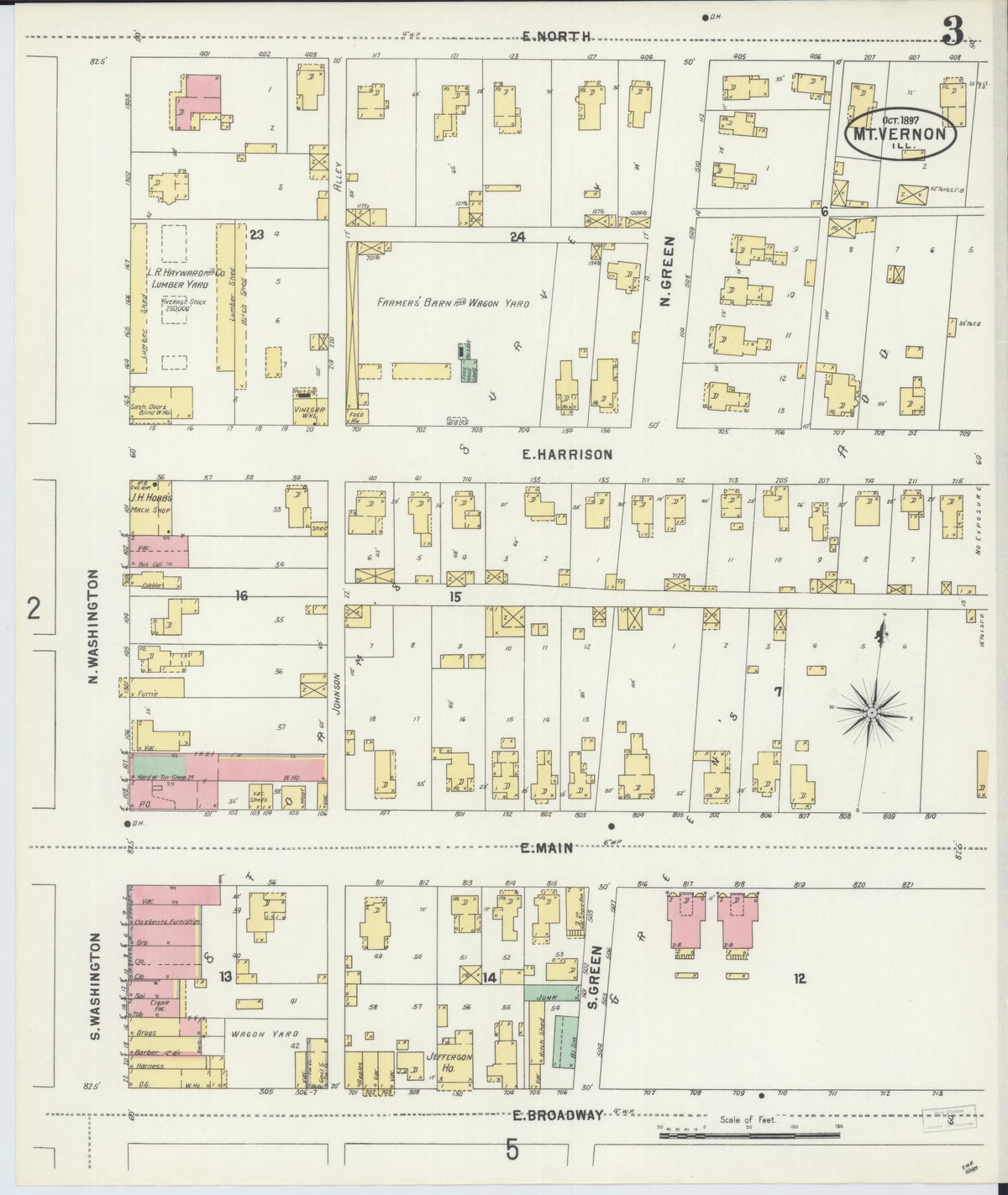 Sanborn Fire Insurance Map from Mount Vernon, Jefferson County, Illinois (1897), Sheet #0003 - Historic Sanborn Fire Insurance Map Print, vintage old map wall art, antique decor, genealogy gift, Illinois Illinois map