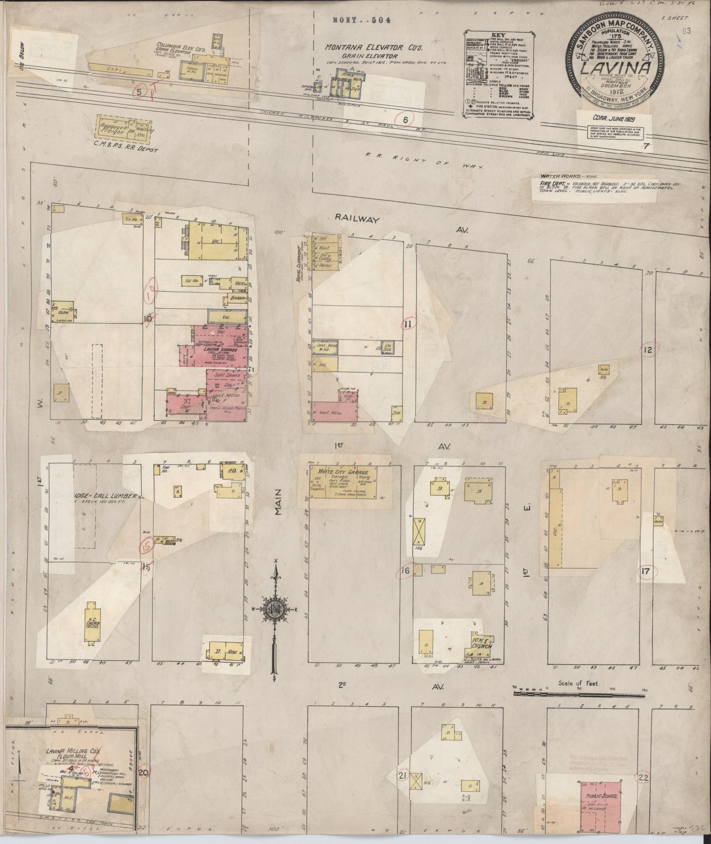 Sanborn Fire Insurance Map from Lavina, Golden Valley County, Montana (1929), Sheet #0001 - Historic Sanborn Fire Insurance Map Print, vintage old map wall art, antique decor, genealogy gift, Montana Montana map