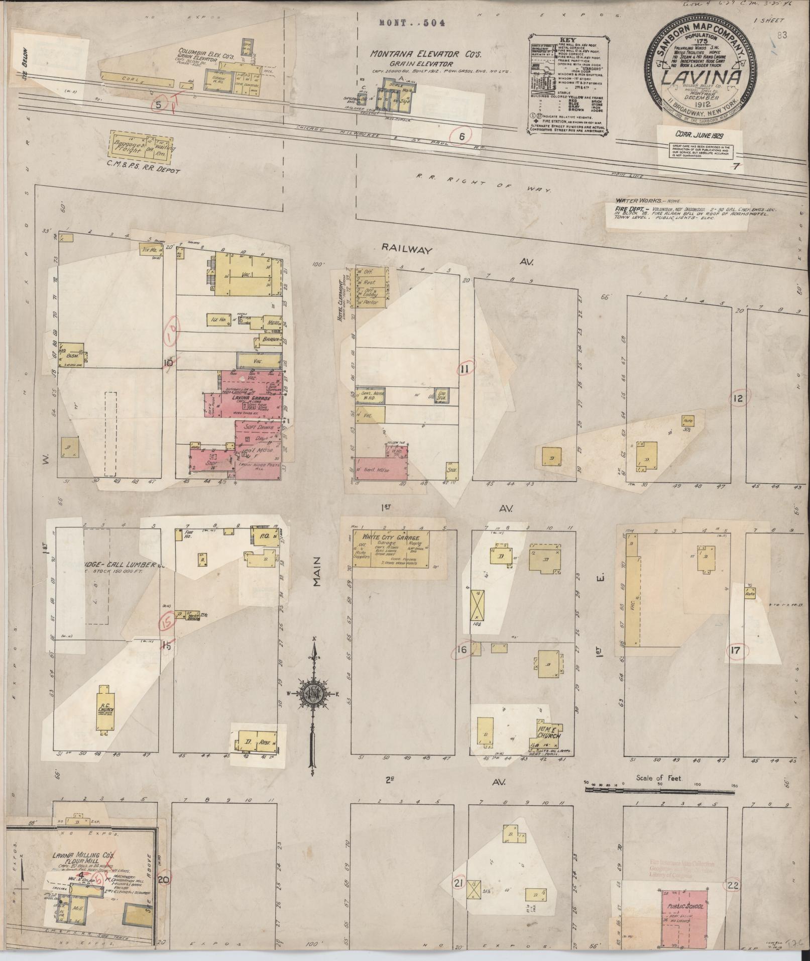 Sanborn Fire Insurance Map from Lavina, Golden Valley County, Montana (1929), Sheet #0001 - Historic Sanborn Fire Insurance Map Print, vintage old map wall art, antique decor, genealogy gift, Montana Montana map