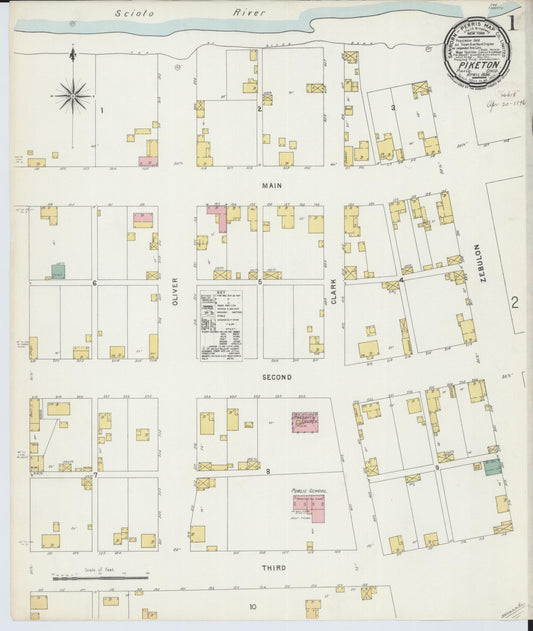Sanborn Fire Insurance Map from Piketon, Pike County, Ohio (1896), Sheet #0001 - Historic Sanborn Fire Insurance Map Print, vintage old map wall art, antique decor, genealogy gift, Ohio Ohio map