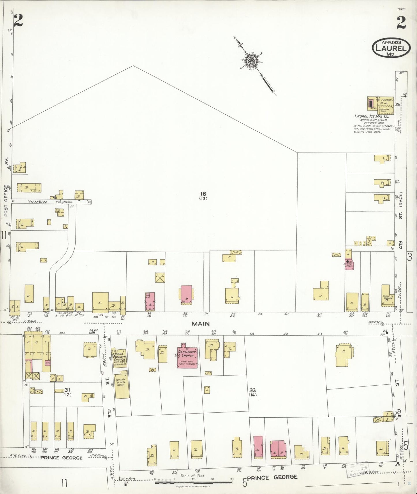 Sanborn Fire Insurance Map from Laurel, Prince Georges County, Maryland (1923), Sheet #0002 - Complete Map Set gallery image, historic Sanborn map, vintage wall art, Maryland Maryland