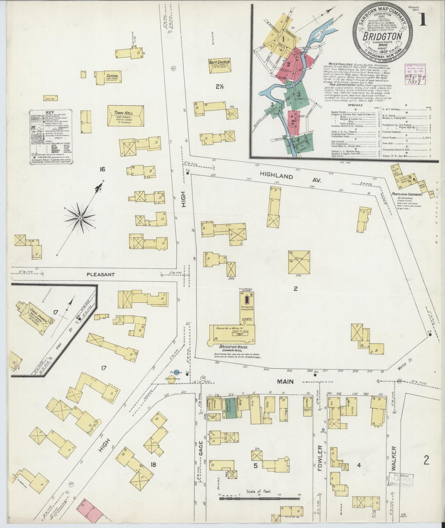Sanborn Fire Insurance Map from Bridgton, Cumberland County, Maine. (1907) – Historic Sanborn Fire Insurance Map Print