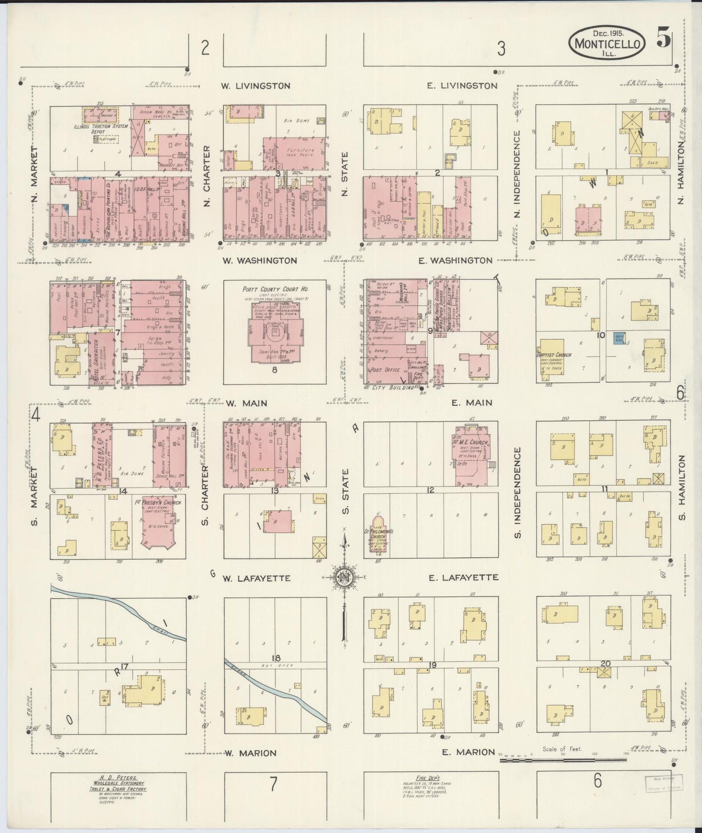 Sanborn Fire Insurance Map from Monticello, Piatt County, Illinois (1915), Sheet #0005 - Complete Map Set gallery image, historic Sanborn map, vintage wall art, Illinois Illinois