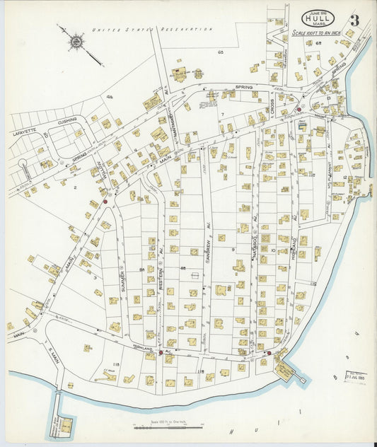 Sanborn Fire Insurance Map from Hull, Plymouth County, Massachusetts (1916), Sheet #0003 - Historic Sanborn Fire Insurance Map Print, vintage old map wall art, antique decor, genealogy gift, Massachusetts Massachusetts map