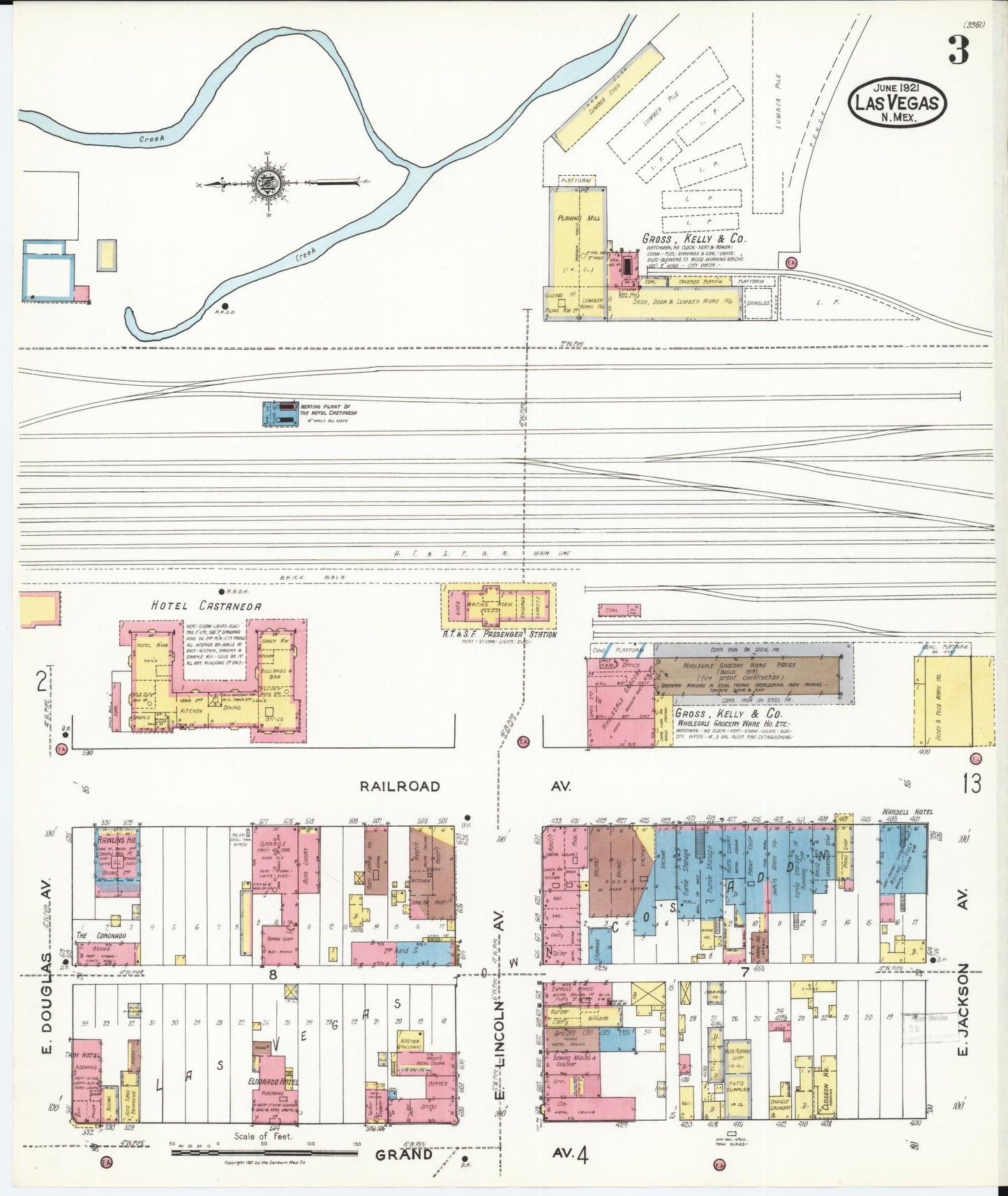Sanborn Fire Insurance Map from Las Vegas, San Miguel County, New Mexico (1921), Sheet #0003 - Complete Map Set gallery image, historic Sanborn map, vintage wall art, New Mexico New Mexico