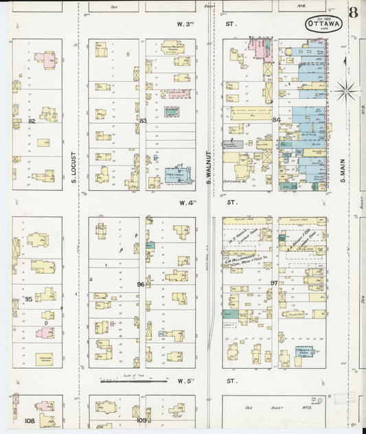 Sanborn Fire Insurance Map from Ottawa, Franklin County, Kansas (1888), Sheet #0008 - Historic Sanborn Fire Insurance Map Print, vintage old map wall art, antique decor, genealogy gift, Kansas Kansas map