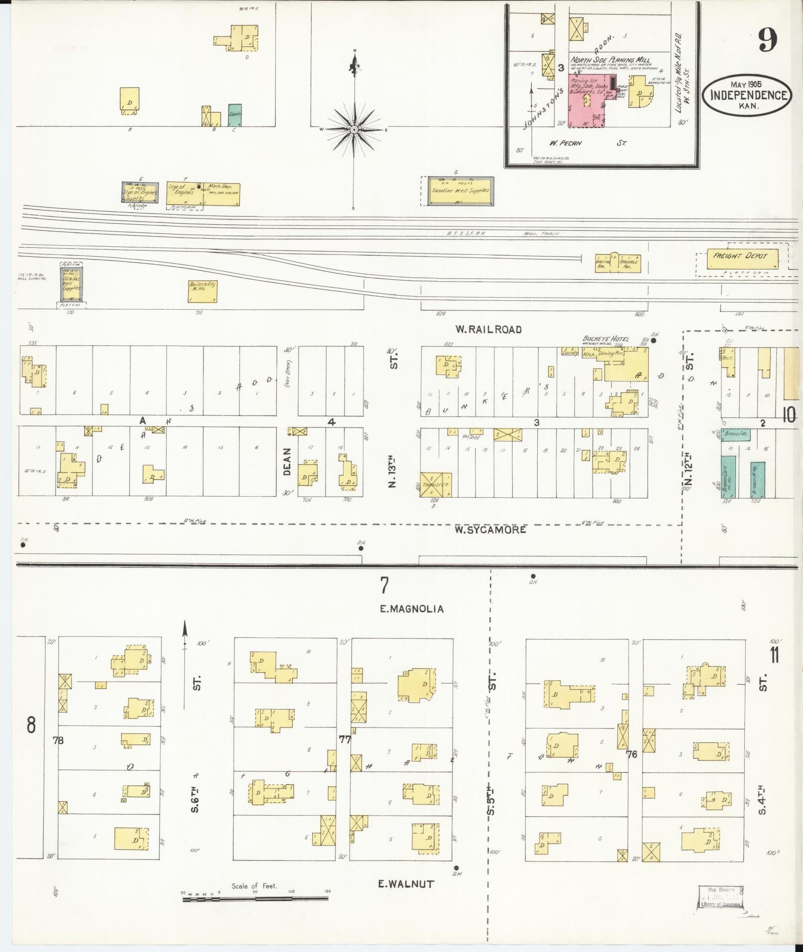 Sanborn Fire Insurance Map from Independence, Montgomery County, Kansas (1905), Sheet #0009 - Historic Sanborn Fire Insurance Map Print, vintage old map wall art, antique decor, genealogy gift, Kansas Kansas map
