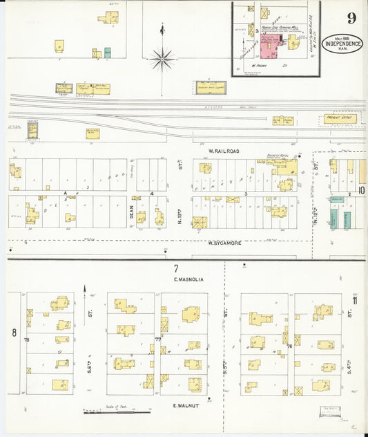 Sanborn Fire Insurance Map from Independence, Montgomery County, Kansas (1905), Sheet #0009 - Historic Sanborn Fire Insurance Map Print, vintage old map wall art, antique decor, genealogy gift, Kansas Kansas map