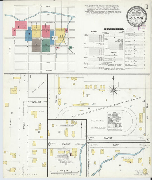 Sanborn Fire Insurance Map from Jefferson, Ashtabula County, Ohio (1909), Sheet #0001 - Historic Sanborn Fire Insurance Map Print, vintage old map wall art, antique decor, genealogy gift, Ohio Ohio map