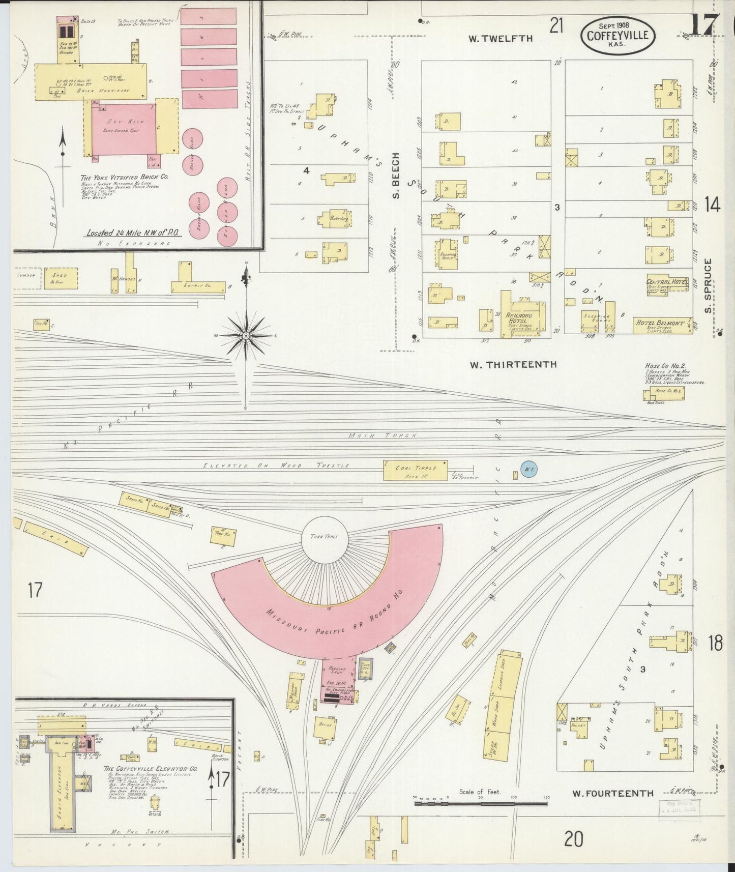 Sanborn Fire Insurance Map from Coffeyville, Montgomery County, Kansas (1908), Sheet #0017 - Complete Map Set gallery image, historic Sanborn map, vintage wall art, Kansas Kansas