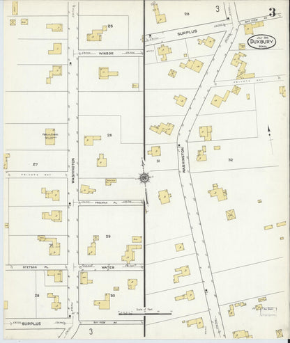 Sanborn Fire Insurance Map from Duxbury, Plymouth County, Massachusetts (1915), Sheet #0003 - Historic Sanborn Fire Insurance Map Print, vintage old map wall art, antique decor, genealogy gift, Massachusetts Massachusetts map