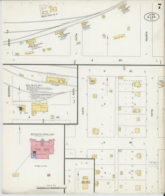 Sanborn Fire Insurance Map from Alva, Woods County, Oklahoma (1901), Sheet #0007 - Historic Sanborn Fire Insurance Map Print, vintage old map wall art, antique decor, genealogy gift, Oklahoma Oklahoma map