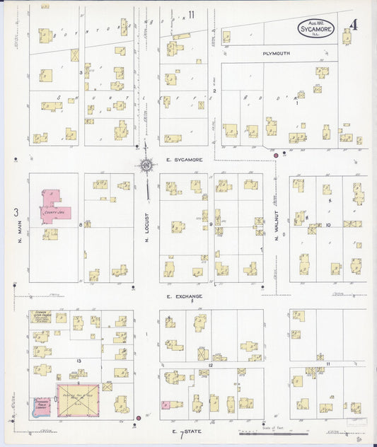 Sanborn Fire Insurance Map from Sycamore, De Kalb County, Illinois (1912), Sheet #0004 - Historic Sanborn Fire Insurance Map Print, vintage old map wall art, antique decor, genealogy gift, Illinois Illinois map