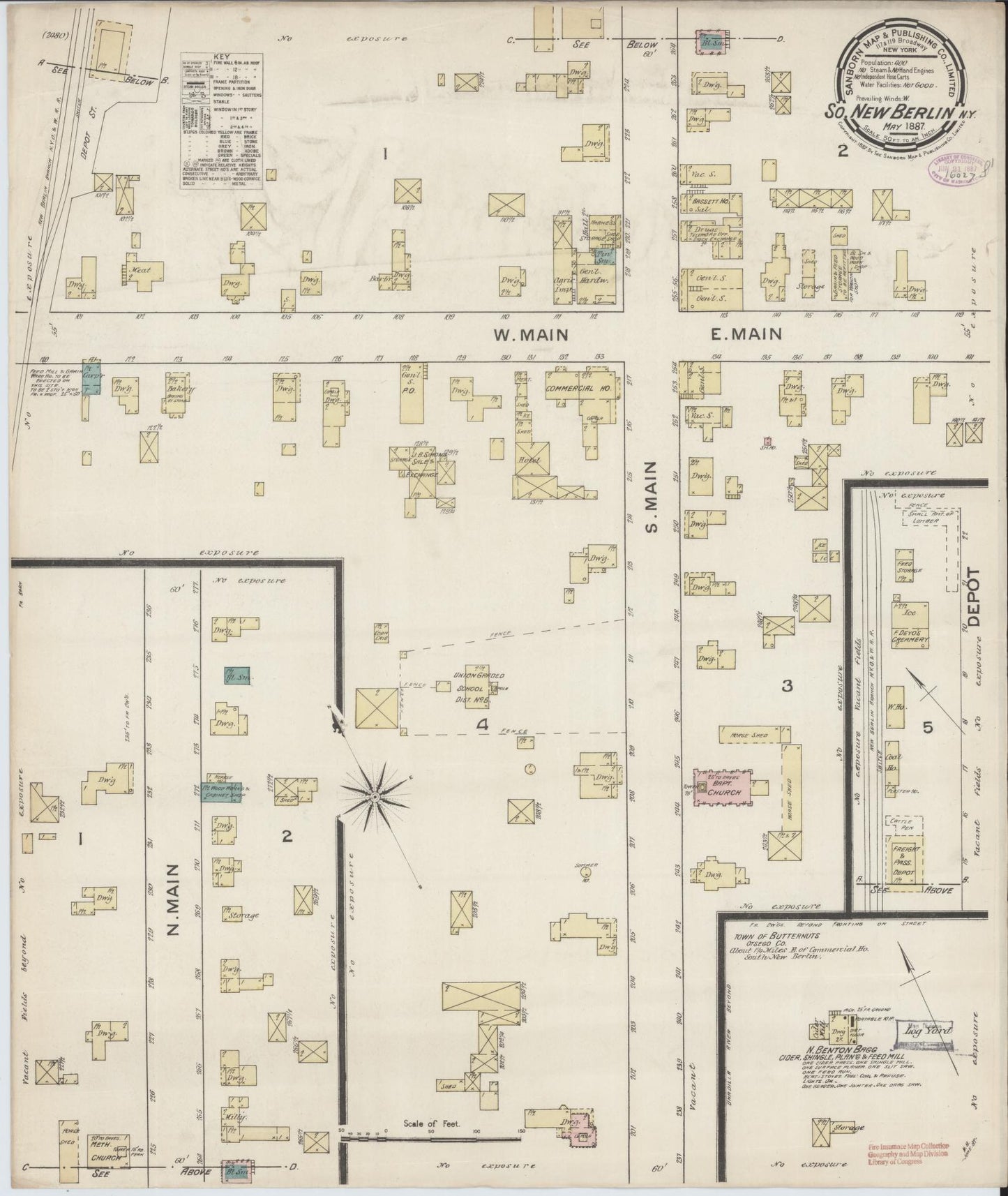 Sanborn Fire Insurance Map from South New Berlin, Chenango County, New York (1887), Sheet #0001 - Historic Sanborn Fire Insurance Map Print, vintage old map wall art, antique decor, genealogy gift, New York New York map