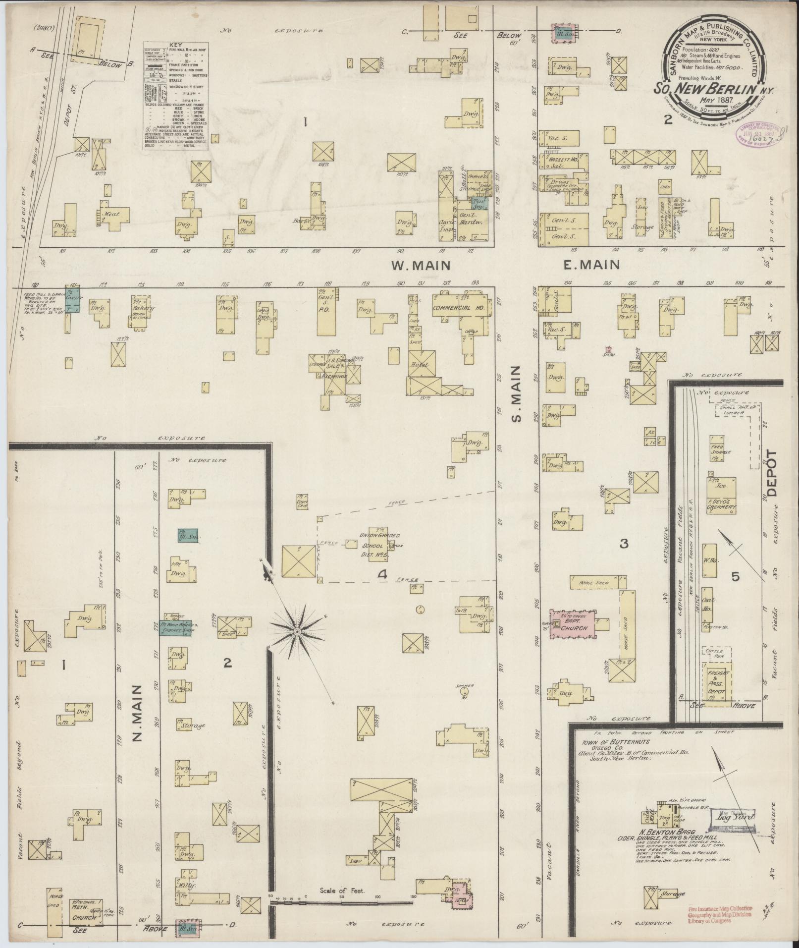 Sanborn Fire Insurance Map from South New Berlin, Chenango County, New York (1887), Sheet #0001 - Historic Sanborn Fire Insurance Map Print, vintage old map wall art, antique decor, genealogy gift, New York New York map