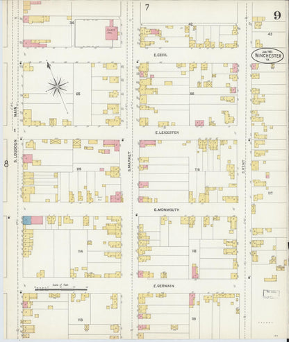Sanborn Fire Insurance Map from Winchester, Independent Cities, Virginia (1903), Sheet #0009 - Complete Map Set gallery image, historic Sanborn map, vintage wall art, Virginia Virginia