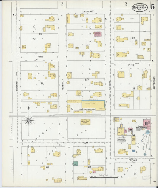Sanborn Fire Insurance Map from Robinson, Crawford County, Illinois (1906), Sheet #0005 - Historic Sanborn Fire Insurance Map Print, vintage old map wall art, antique decor, genealogy gift, Illinois Illinois map
