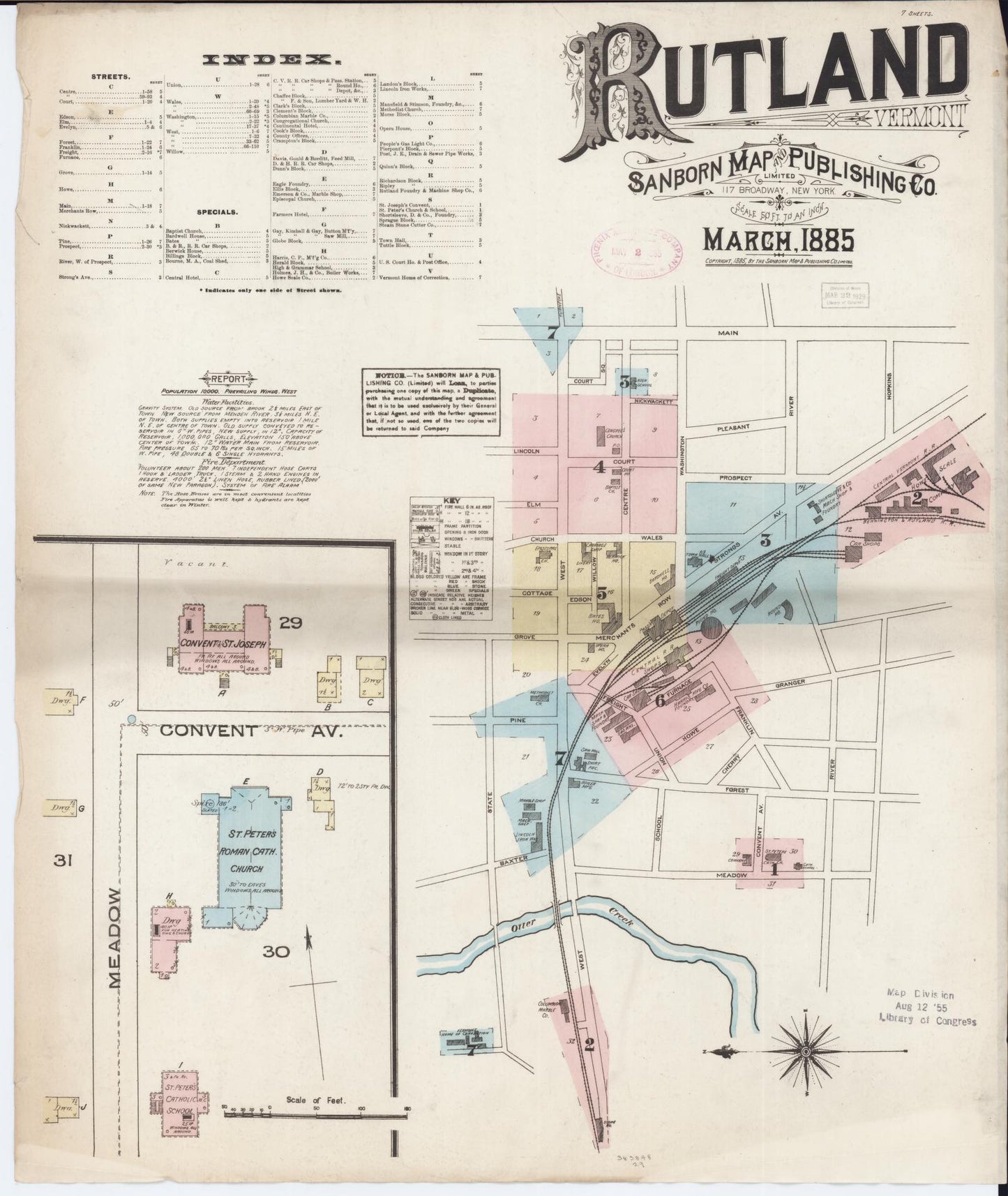Sanborn Fire Insurance Map from Rutland, Rutland County, Vermont (1885), Sheet #0001 - Complete Map Set gallery image, historic Sanborn map, vintage wall art, Vermont Vermont