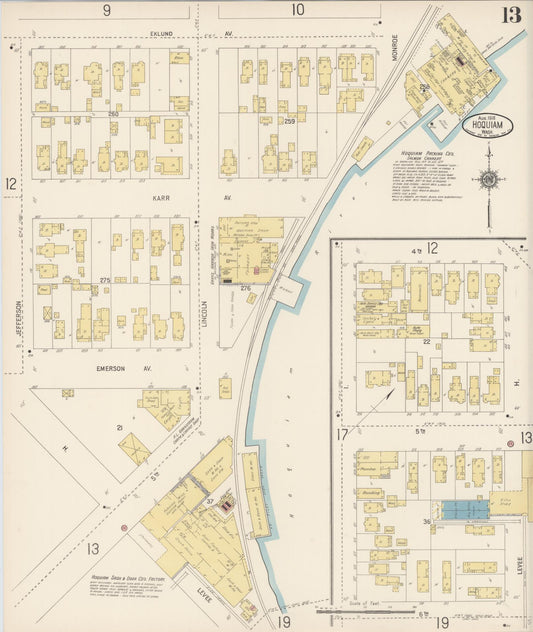 Sanborn Fire Insurance Map from Hoquiam, Grays Harbor County, Washington (1916), Sheet #0013 - Historic Sanborn Fire Insurance Map Print, vintage old map wall art, antique decor, genealogy gift, Washington Washington map