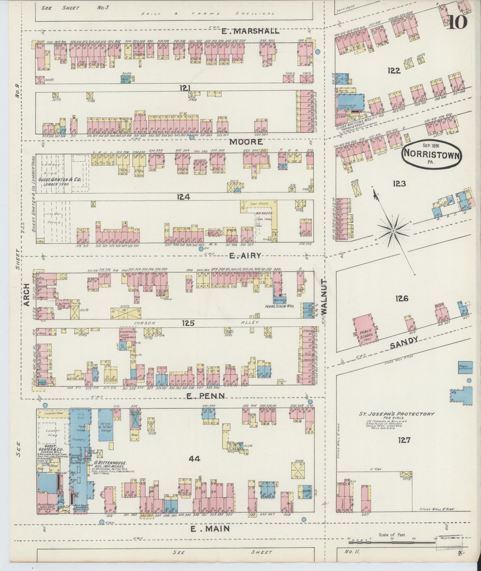Sanborn Fire Insurance Map from Norristown, Montgomery County, Pennsylvania (1891), Sheet #0010 - Complete Map Set gallery image, historic Sanborn map, vintage wall art, Pennsylvania Pennsylvania