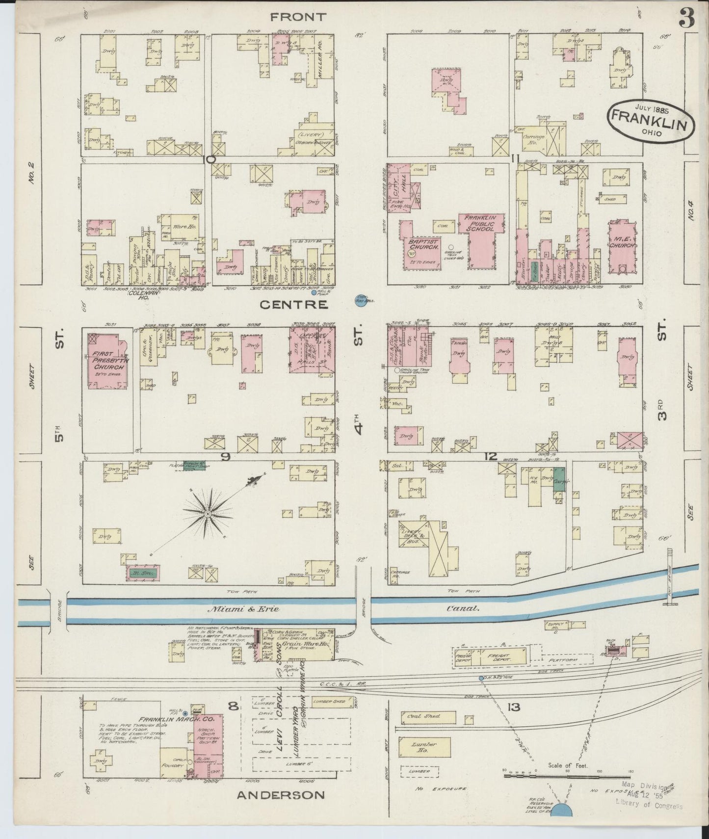 Sanborn Fire Insurance Map from Franklin, Warren County, Ohio (1885), Sheet #0003 - Historic Sanborn Fire Insurance Map Print, vintage old map wall art, antique decor, genealogy gift, Ohio Ohio map