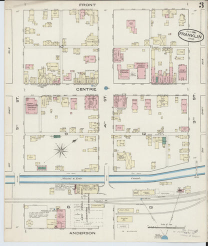 Sanborn Fire Insurance Map from Franklin, Warren County, Ohio (1885), Sheet #0003 - Historic Sanborn Fire Insurance Map Print, vintage old map wall art, antique decor, genealogy gift, Ohio Ohio map