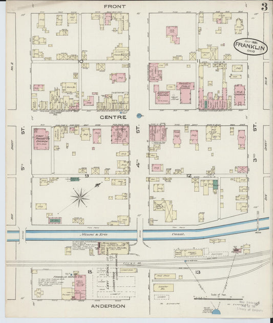 Sanborn Fire Insurance Map from Franklin, Warren County, Ohio (1885), Sheet #0003 - Historic Sanborn Fire Insurance Map Print, vintage old map wall art, antique decor, genealogy gift, Ohio Ohio map