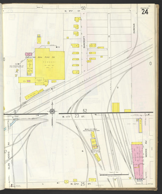Sanborn Fire Insurance Map from Anniston, Calhoun County, Alabama (1925), Sheet #0024 - Historic Sanborn Fire Insurance Map Print, vintage old map wall art, antique decor, genealogy gift, Alabama Alabama map