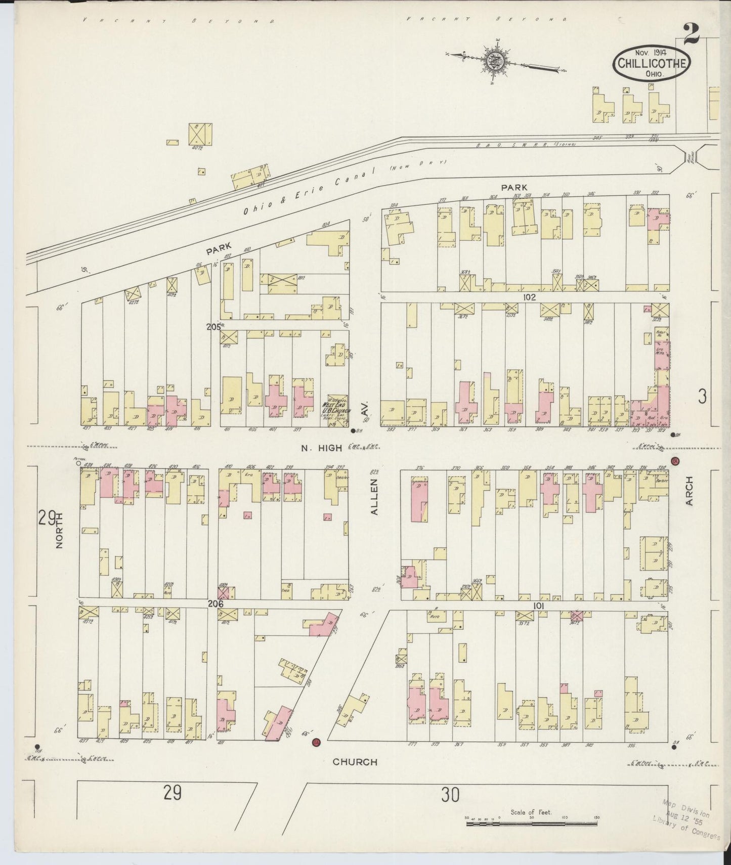 Sanborn Fire Insurance Map from Chillicothe, Ross County, Ohio (1914), Sheet #0002 - Historic Sanborn Fire Insurance Map Print, vintage old map wall art, antique decor, genealogy gift, Ohio Ohio map