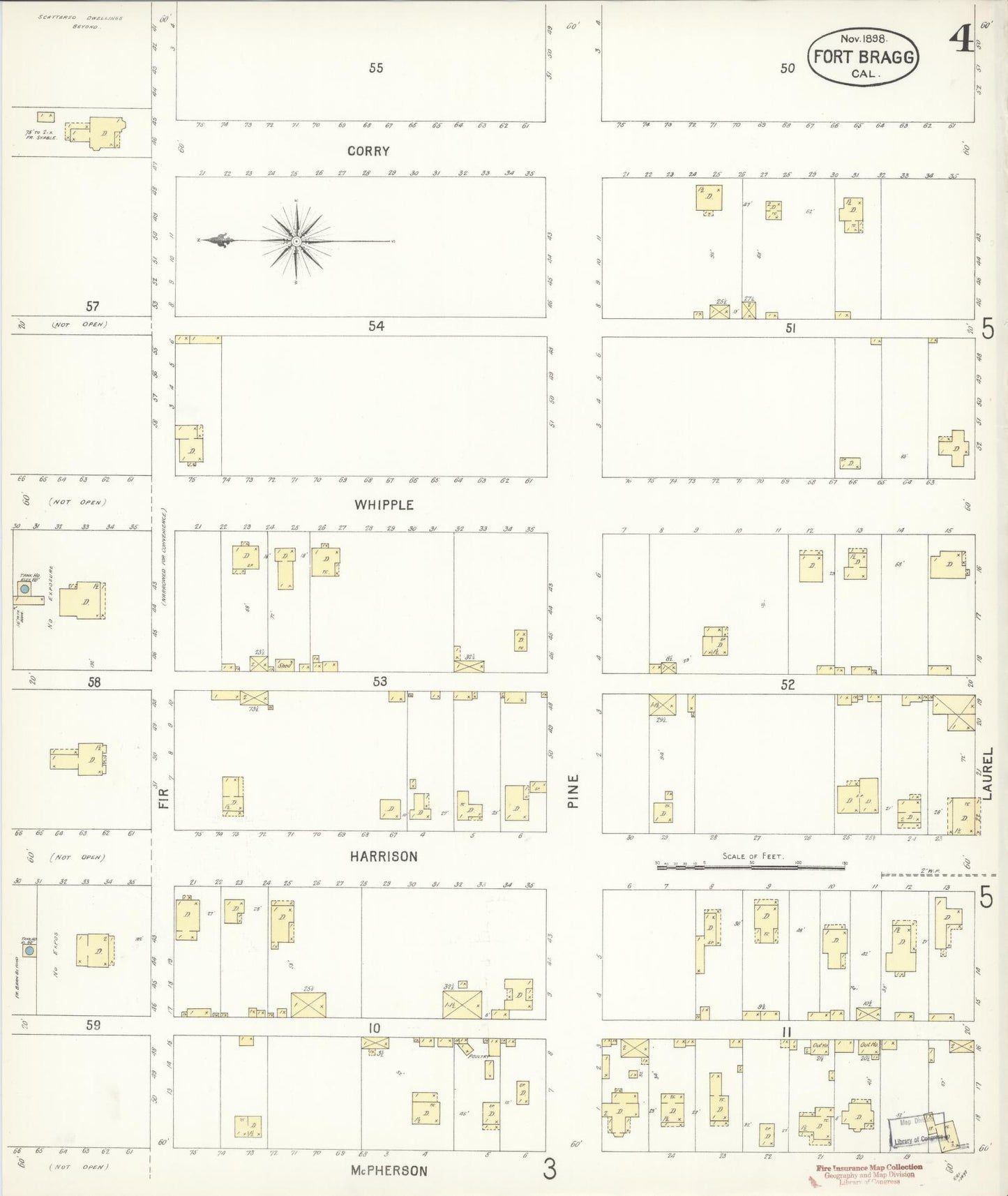 Sanborn Fire Insurance Map from Fort Bragg, Mendocino County, California (1898), Sheet #0004 - Historic Sanborn Fire Insurance Map Print, vintage old map wall art, antique decor, genealogy gift, California California map