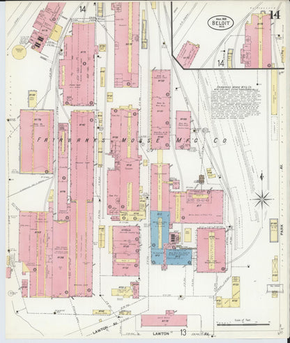 Sanborn Fire Insurance Map from Beloit, Rock County, Wisconsin (1908), Sheet #0014 - Historic Sanborn Fire Insurance Map Print, vintage old map wall art, antique decor, genealogy gift, Wisconsin Wisconsin map