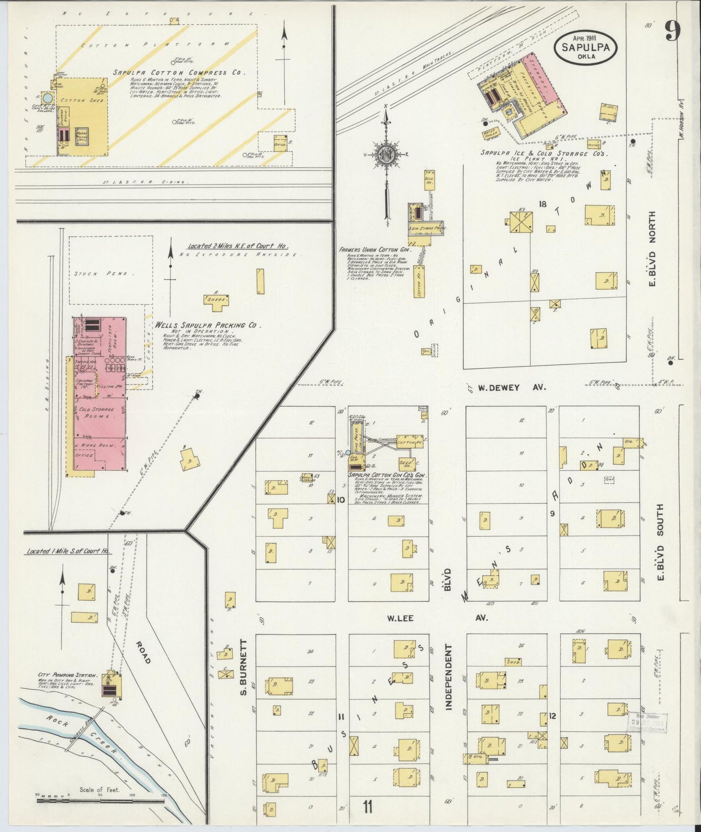 Sanborn Fire Insurance Map from Sapulpa, Creek County, Oklahoma (1911), Sheet #0009 - Complete Map Set gallery image, historic Sanborn map, vintage wall art, Oklahoma Oklahoma