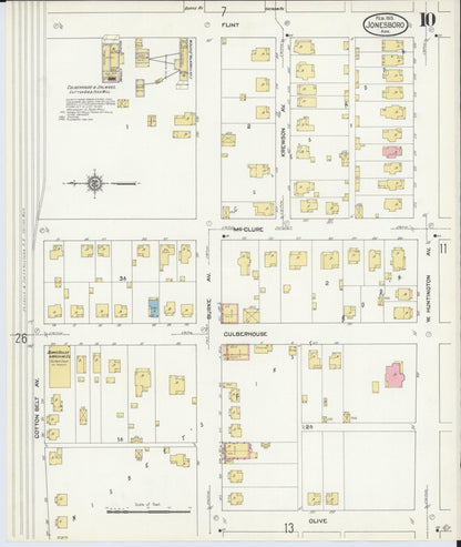 Sanborn Fire Insurance Map from Jonesboro, Craighead County, Arkansas (1913), Sheet #0010 - Complete Map Set gallery image, historic Sanborn map, vintage wall art, Arkansas Arkansas