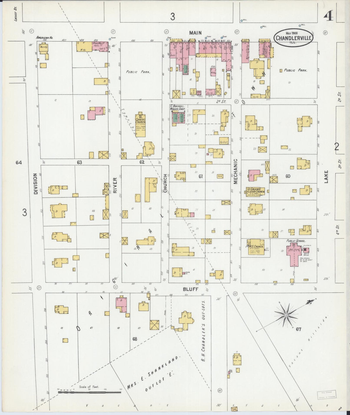Sanborn Fire Insurance Map from Chandlerville, Cass County, Illinois (1900), Sheet #0004 - Historic Sanborn Fire Insurance Map Print, vintage old map wall art, antique decor, genealogy gift, Illinois Illinois map
