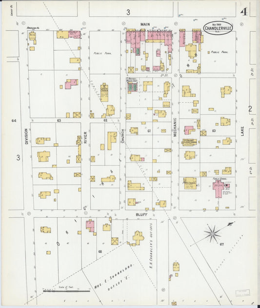Sanborn Fire Insurance Map from Chandlerville, Cass County, Illinois (1900), Sheet #0004 - Historic Sanborn Fire Insurance Map Print, vintage old map wall art, antique decor, genealogy gift, Illinois Illinois map