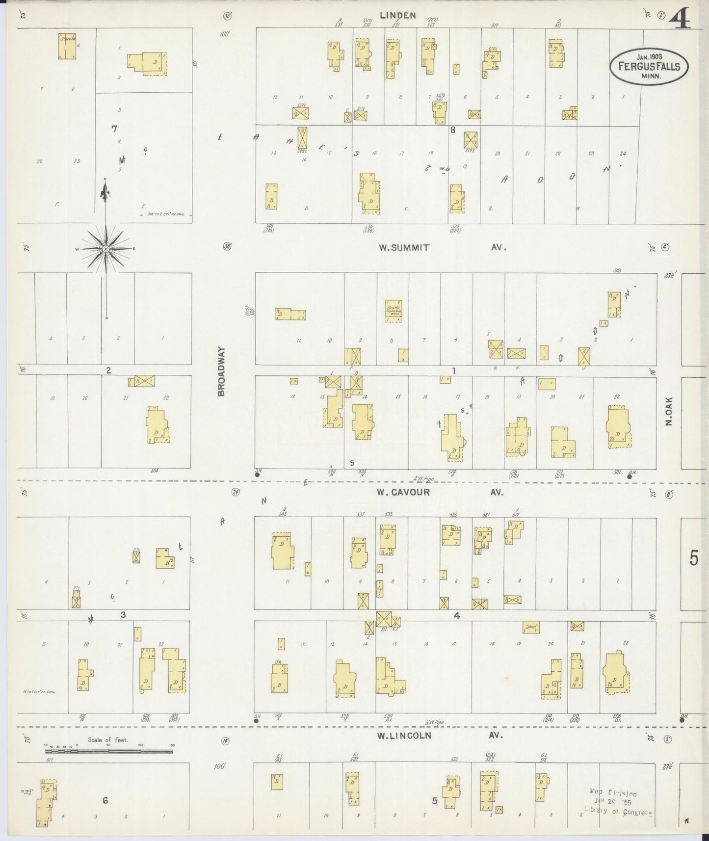 Sanborn Fire Insurance Map from Fergus Falls, Otter Tail County, Minnesota (1903), Sheet #0004 - Historic Sanborn Fire Insurance Map Print, vintage old map wall art, antique decor, genealogy gift, Minnesota Minnesota map