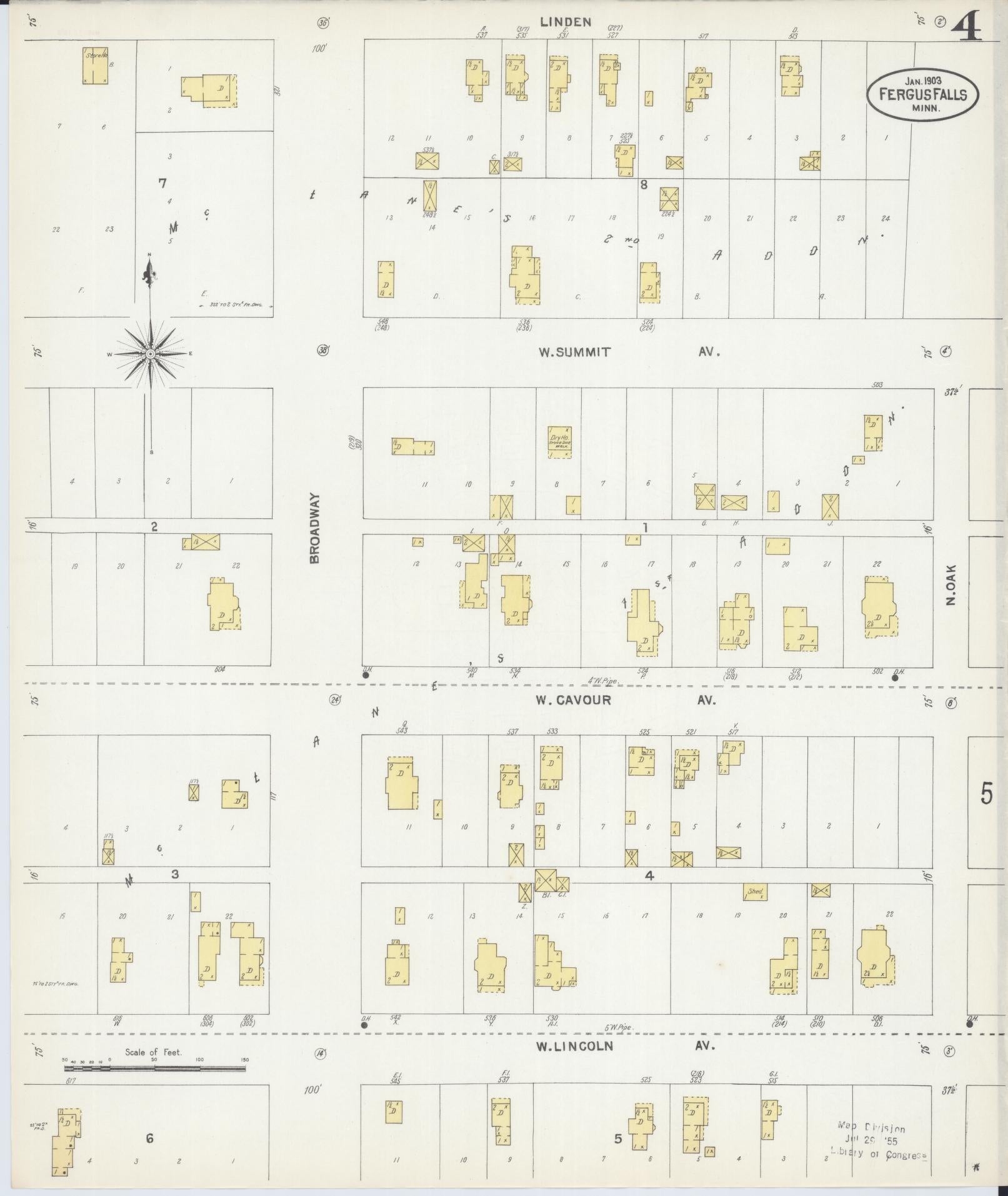 Sanborn Fire Insurance Map from Fergus Falls, Otter Tail County, Minnesota (1903), Sheet #0004 - Historic Sanborn Fire Insurance Map Print, vintage old map wall art, antique decor, genealogy gift, Minnesota Minnesota map